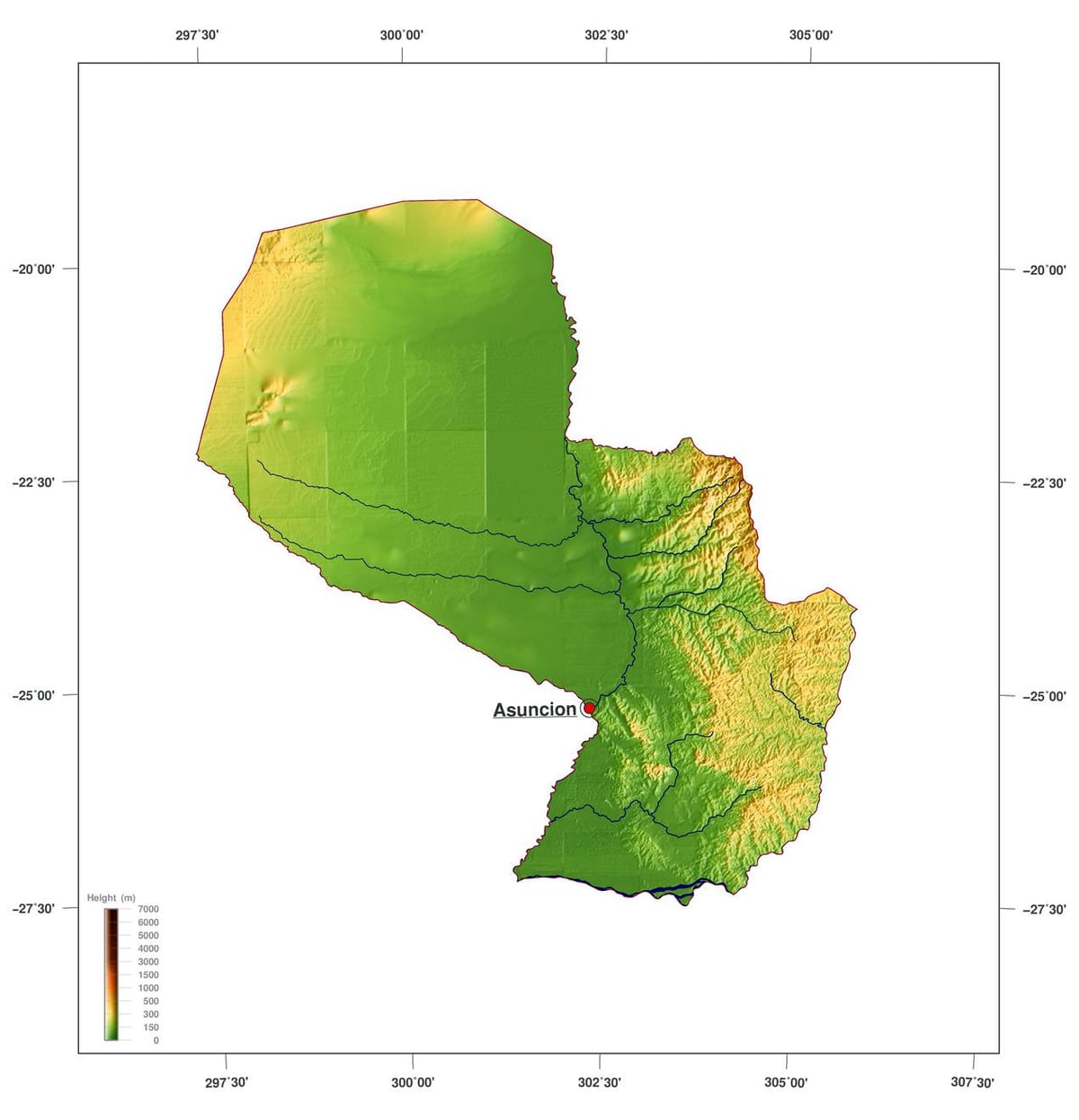 Harta fizică Paraguay